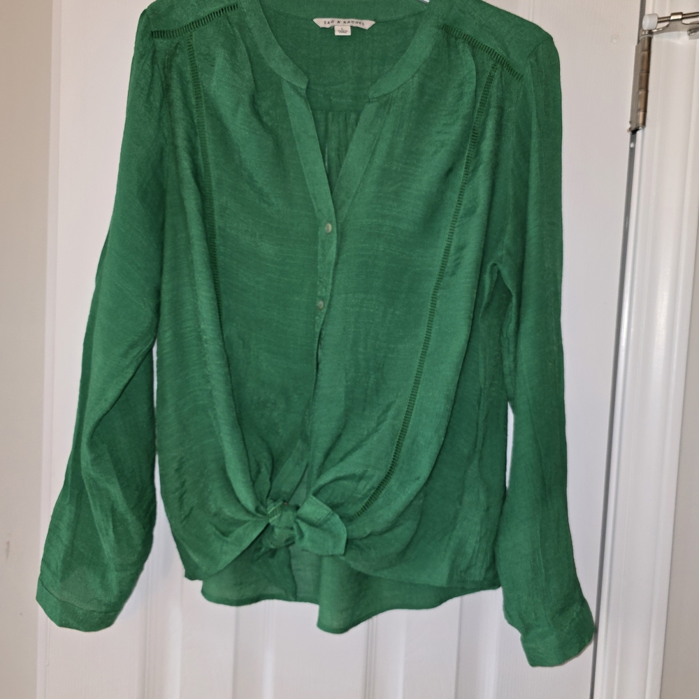 Zac & Rachel Green Tie-Front Long-Sleeve Blouse, Size L OFFERS WELCOME!!!